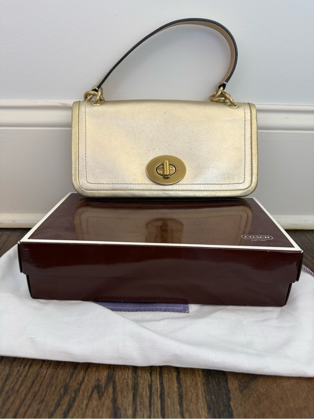 Coach Y2K Metallic Gold Mini Shoulder Bag with Turnlock - 65th Anniversary Bag